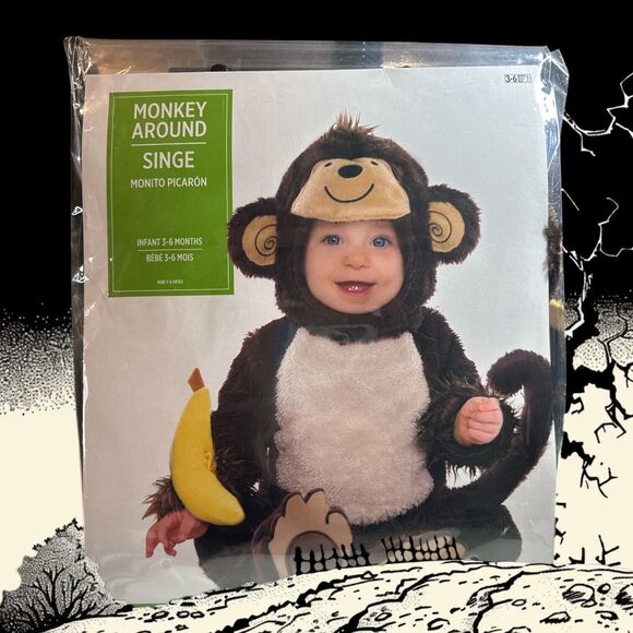 Monkey Around Halloween Costume Infant 3-6 mth 5 piece + Banana Wrist Rattle NEW - Picture 1 of 2
